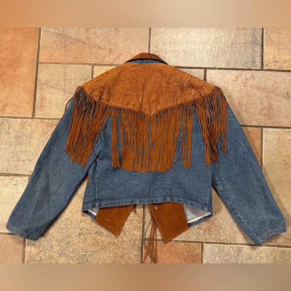 Vintage Frontier Collection Denim Leather & Suede Fringe Western Jacket Size Med - Picture 4 of 10